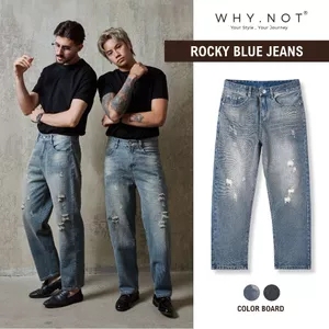 - Quần Jeans Nam WHY.NOT ROCKY BLUE Jean Ống Suông Rộng Form Regular Fit Màu Xanh, Ghi