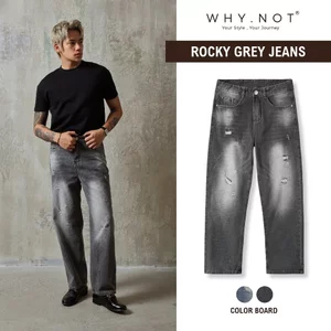 - Quần Jeans Nam Rocky Grey WHY.NOT Ống Rộng - Quần Jean Nam Form Regular Màu Xám
