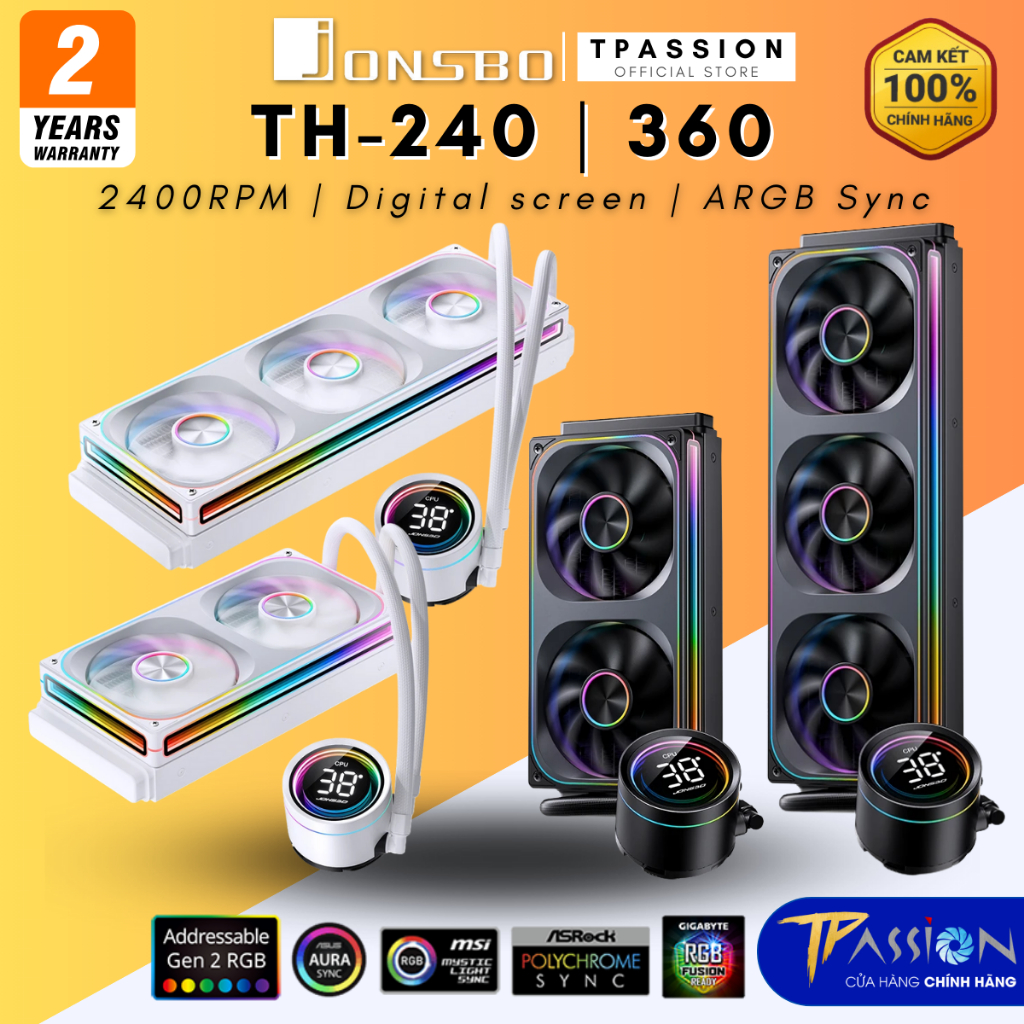 Tản nhiệt nước CPU AIO JONSBO TH - 360 / 240 màn hình Digital LED ARGB BLACK / WHITE - Chính hãng