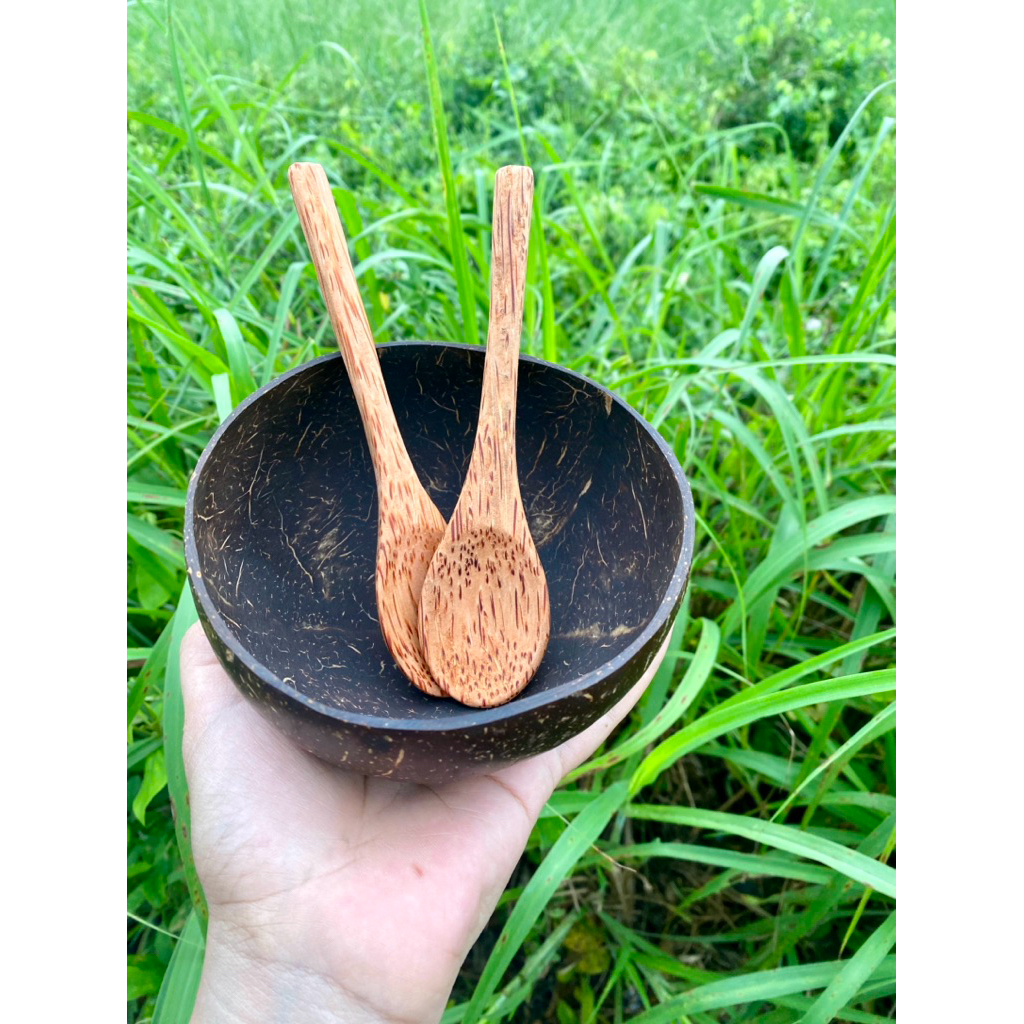 [Size 11-13cm] Bộ Bát Gáo Dừa Kèm Muỗng - Trộn bột, dụng cụ ăn uống - loại dày