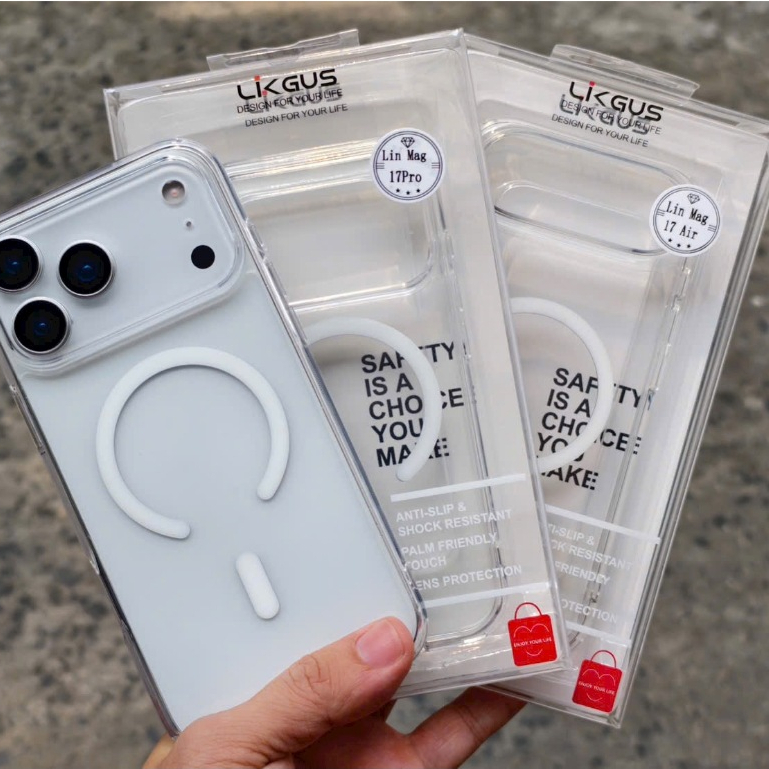 [ Trong Suốt ] Ốp Lưng LIKGUSCRYSTAL Viền Dẻo Chống Sốc - Tích Hợp Sạc Từ Tính Tiện Lợi cho iP 17/16/15 Series