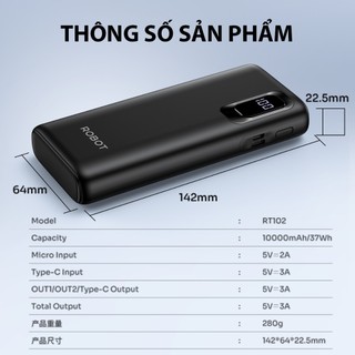 [Chúng chỉ 3C] Pin sạc dự phòng RT102 10.000mAh sạc nhanh 15W thiết kế đẹp
