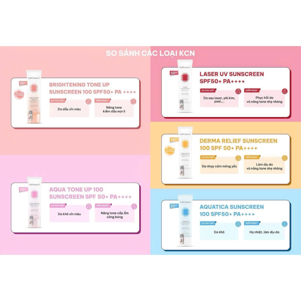 [HÀNG CTY] Kem Chống Nắng Cell Fusion C  Suncream 100 SPF 50+ (35ml/50ml) đủ màu