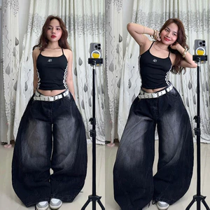 Quần Jeans Ống Siêu Rộng Unisex Đen Wash Cao Cấp Dày Dặn Phong Cách Đường Phố Style Ngầu StreetStyle M.I.O STORE