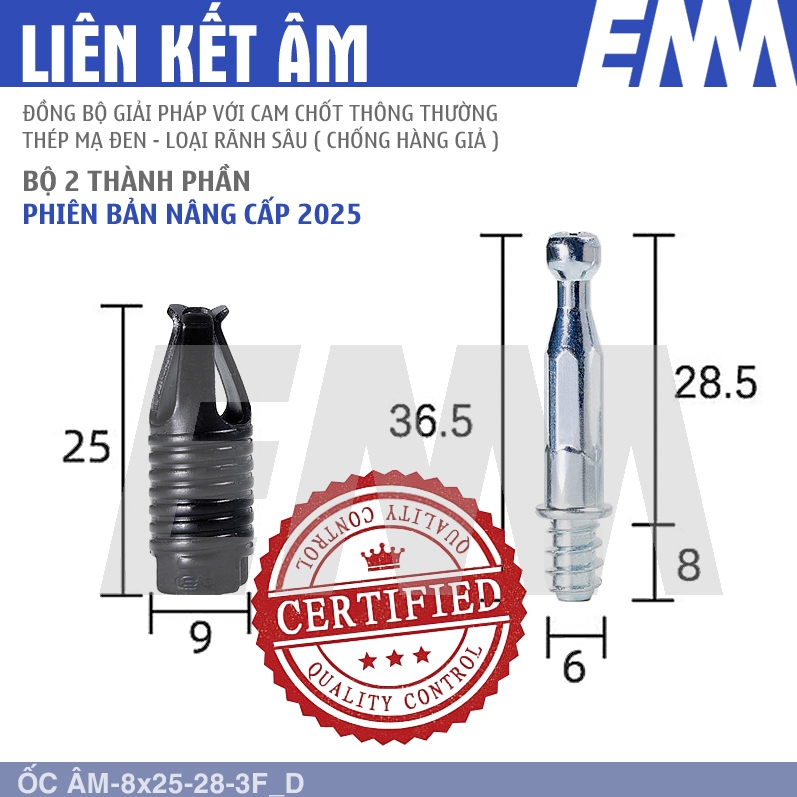 Ốc Âm_8x25-28-3F, túi 100, 500 liên kết ốc âm, liên kết không lộ - EMA