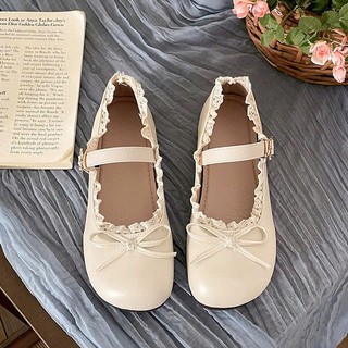 Giày búp bê mũi tròn mix ren nơ nhỏ tiểu thư , Giày bale phong cách nàng thơ cho nữ  (V0420)