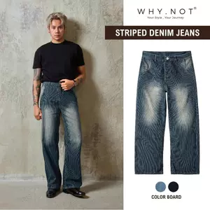 WHY.NOT STRIPED DENIM - Quần Jeans Nam Nữ Kẻ Sọc Túi Chéo Ống Suông Rộng Phủ Giày