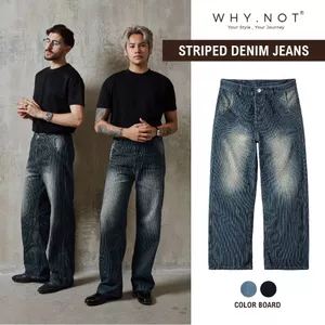 STRIPED DENIM Jean- Quần Jeans Nam Nữ Kẻ Sọc Túi Chéo Ống Suông Rộng Phủ Giày