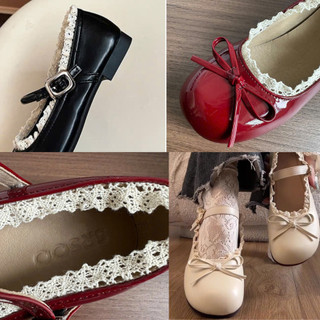 Giày búp bê lolita Misa mũi tròn phối nơ viền ren chất liệu da bóng mẫu mới QC420