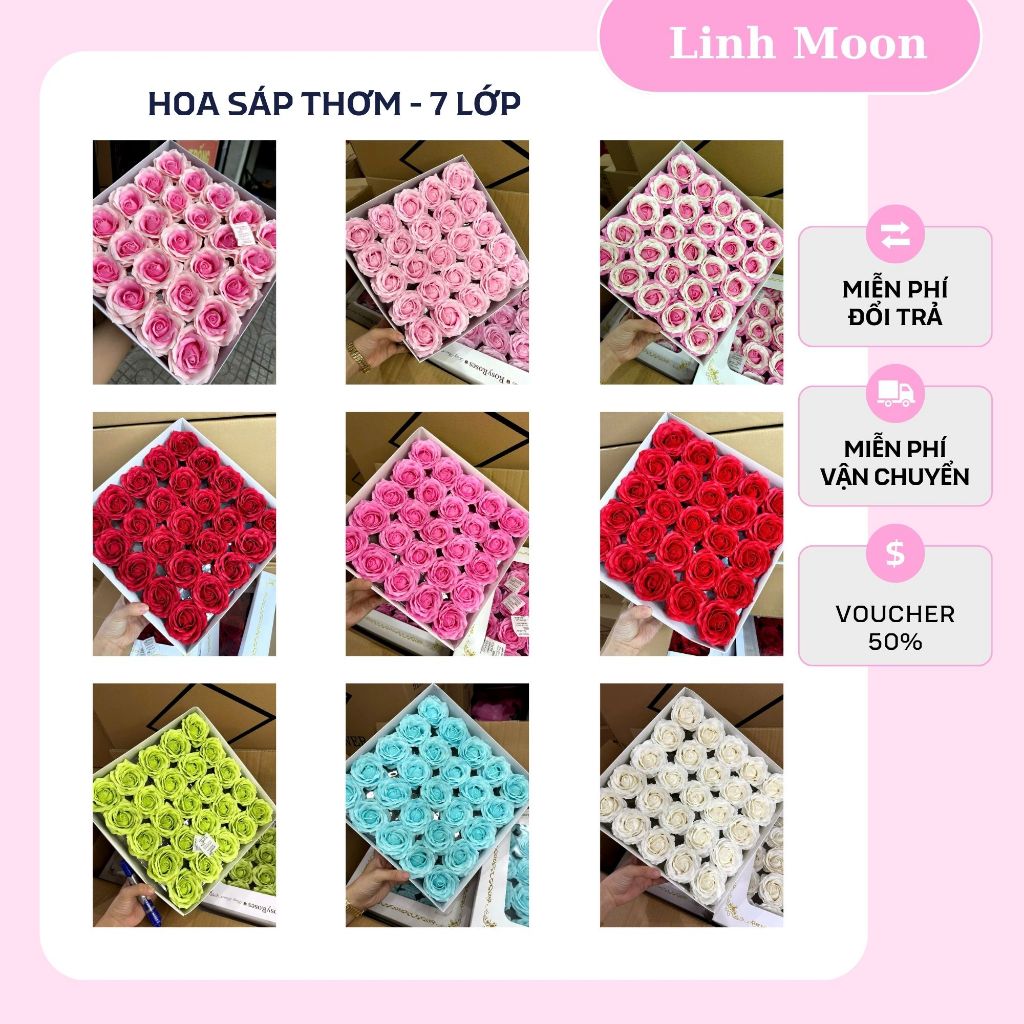 [25 BÔNG] 1 Hộp Hoa Sáp Thơm 7 Lớp Đẹp Như Ảnh Hàng loại 1 hoa sáp giả linh moon