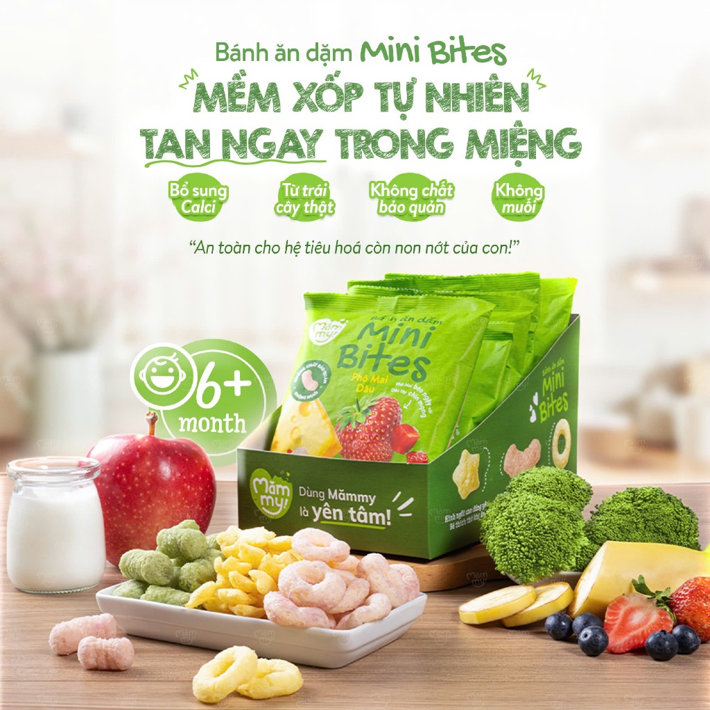 Combo 5 Bánh Ăn Dặm Mini Bites Mămmy bổ sung canxi hỗ trợ tập nhai cho bé từ 6 tháng gói 15g