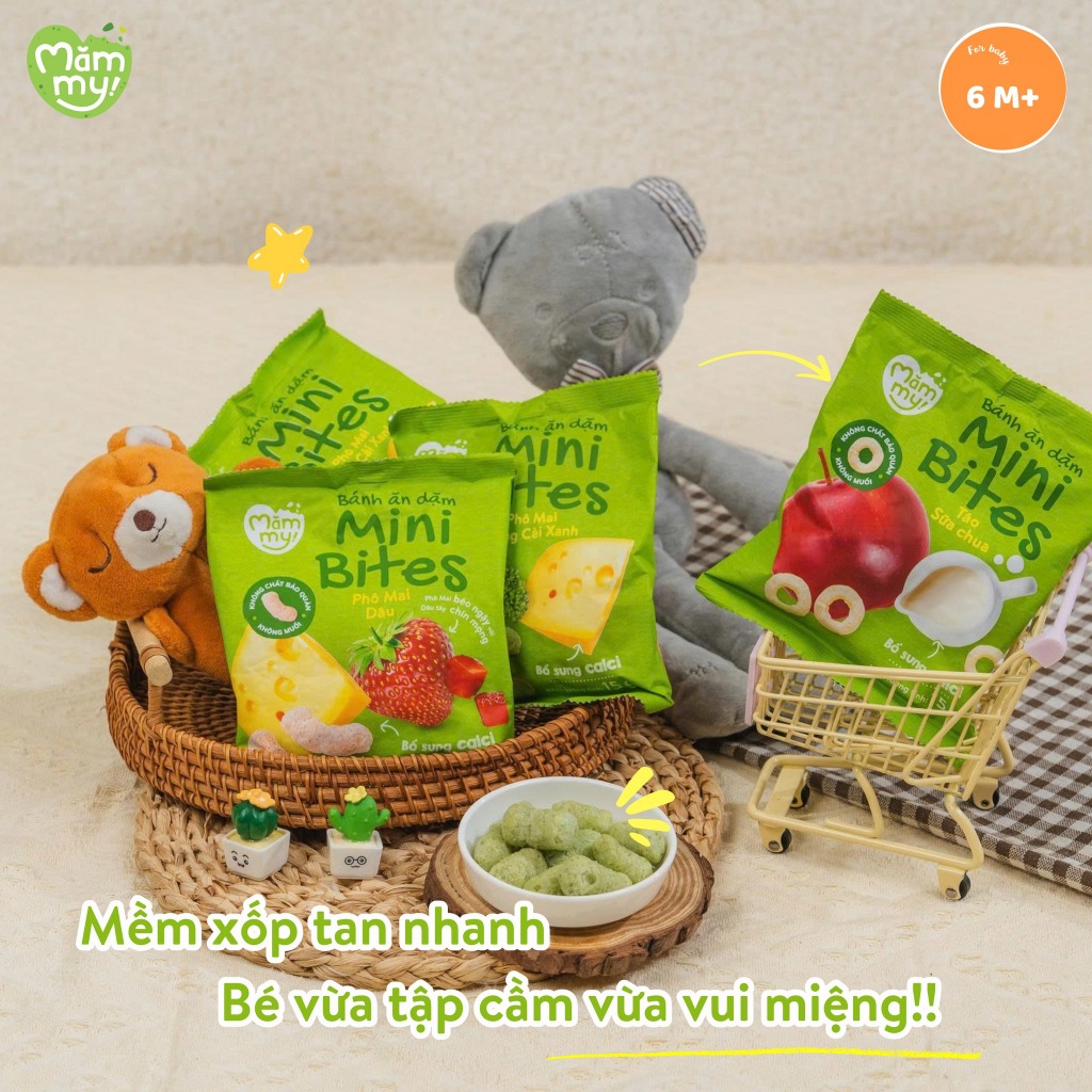 Combo 5 Bánh Ăn Dặm Mini Bites Mămmy bổ sung canxi hỗ trợ tập nhai cho bé từ 6 tháng gói 15g