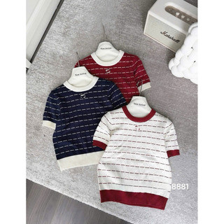 LT - Áo len nữ cổ tròn cộc tay len mongtoghi hoạ tiết xinh xắn free size 891