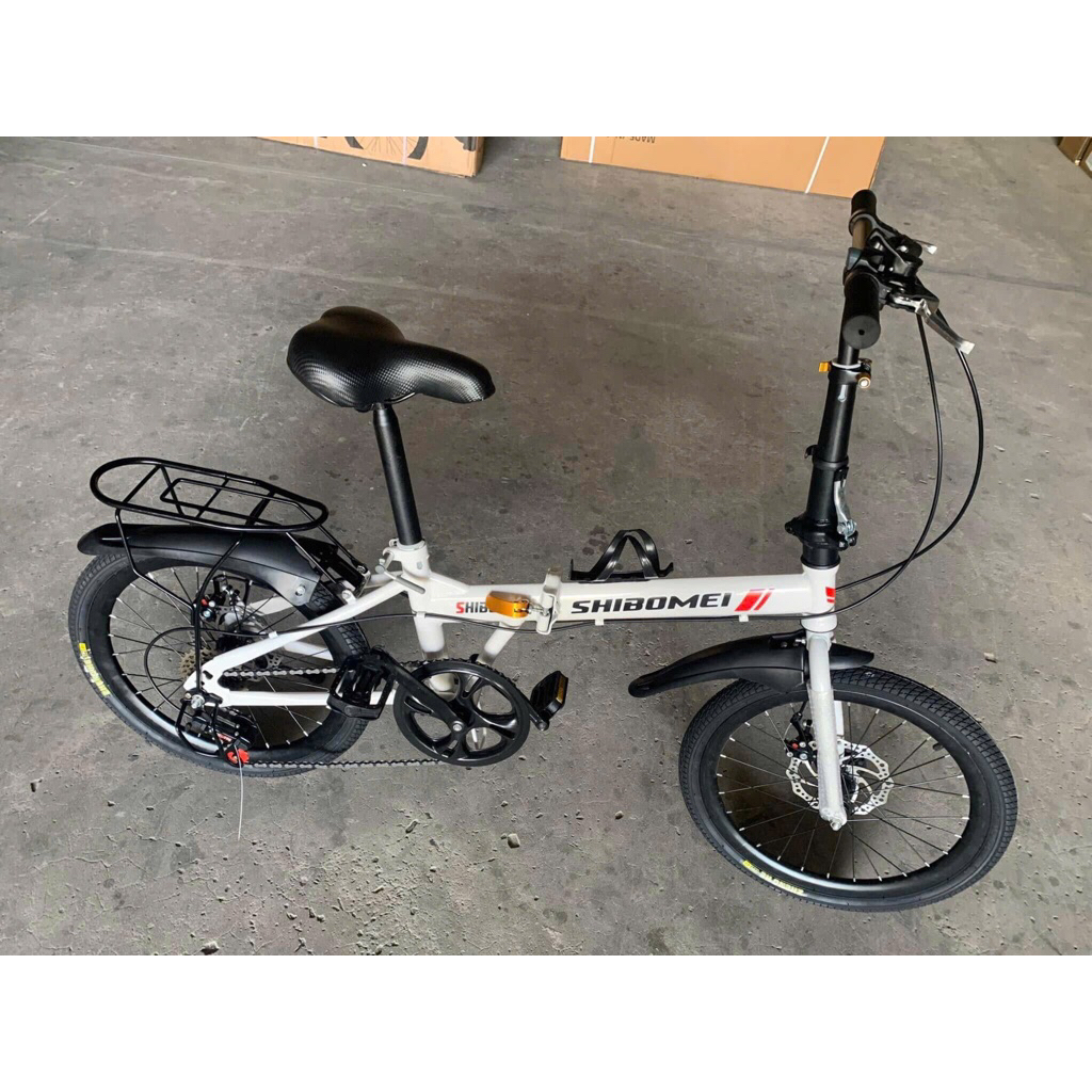xe đạp gấp gọn Shibomei 20 inch vành nan hoa, có sẵn gacbaga. gấp gọn tiện lợi.
