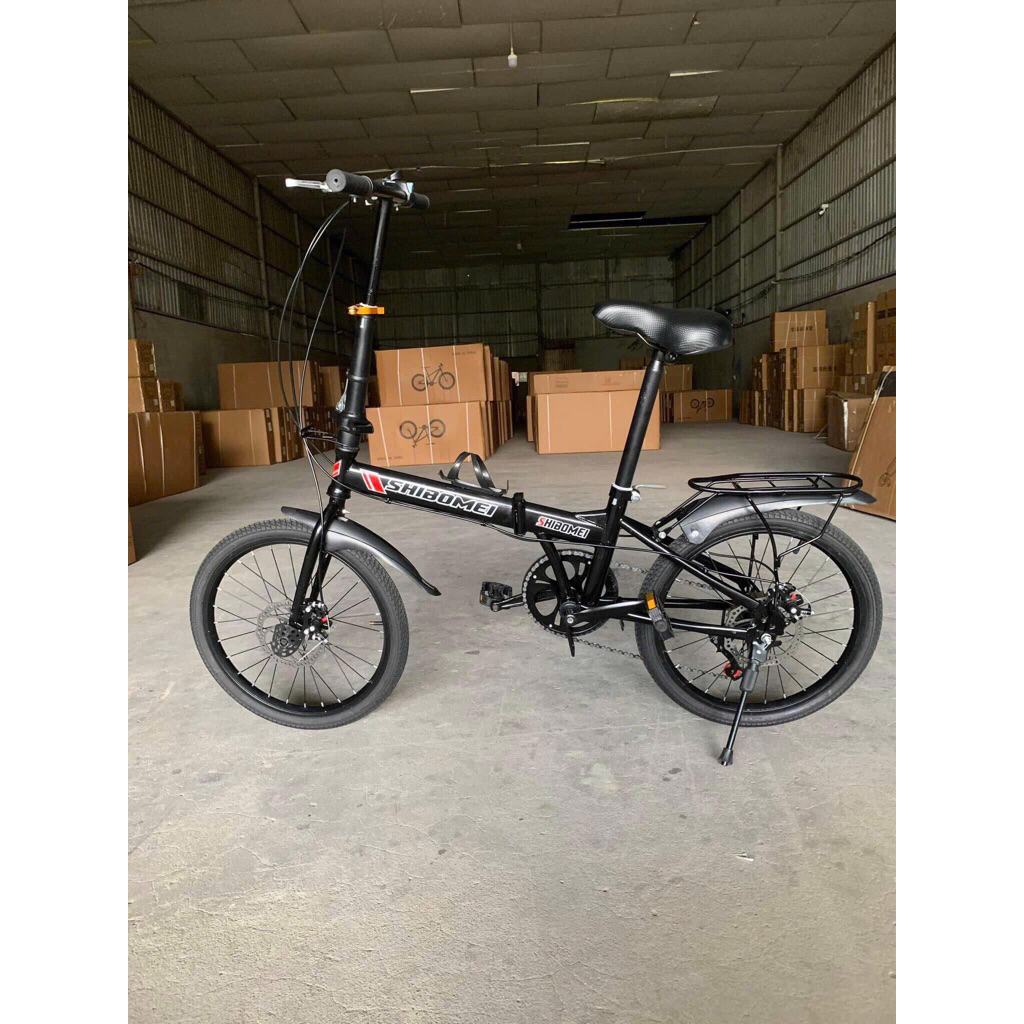 xe đạp gấp gọn Shibomei 20 inch vành nan hoa, có sẵn gacbaga. gấp gọn tiện lợi.