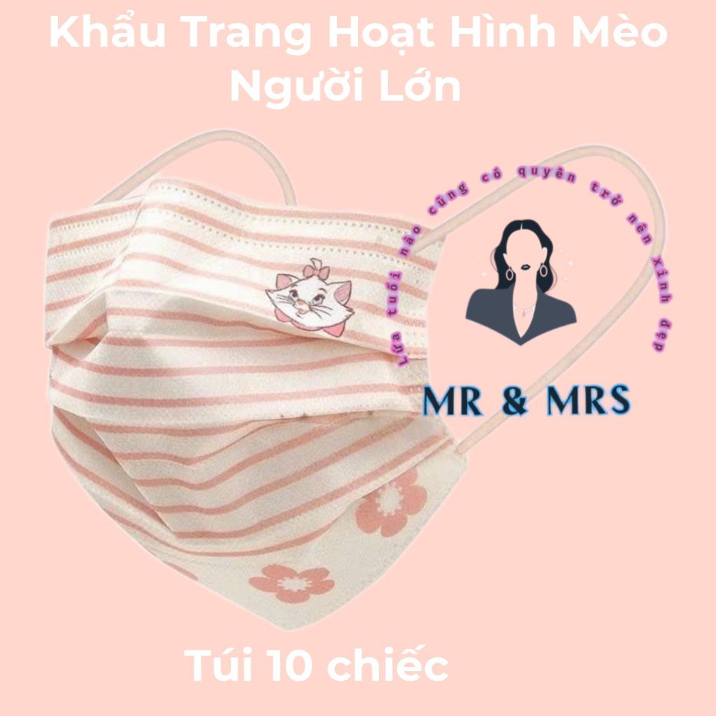 (Set 10/50c) Khẩu Trang Hoạt Hình Mèo Người Lớn