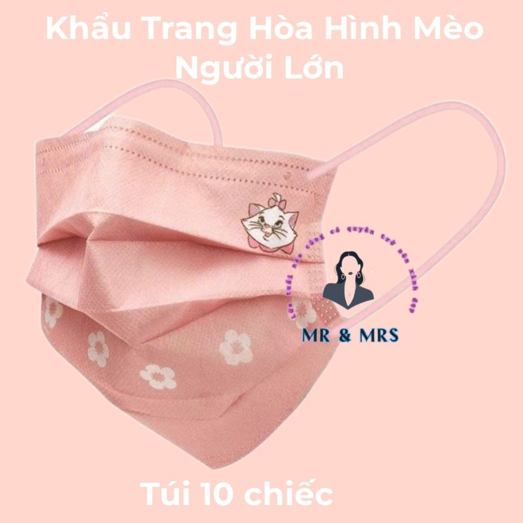 (Set 10/50c) Khẩu Trang Hoạt Hình Mèo Người Lớn