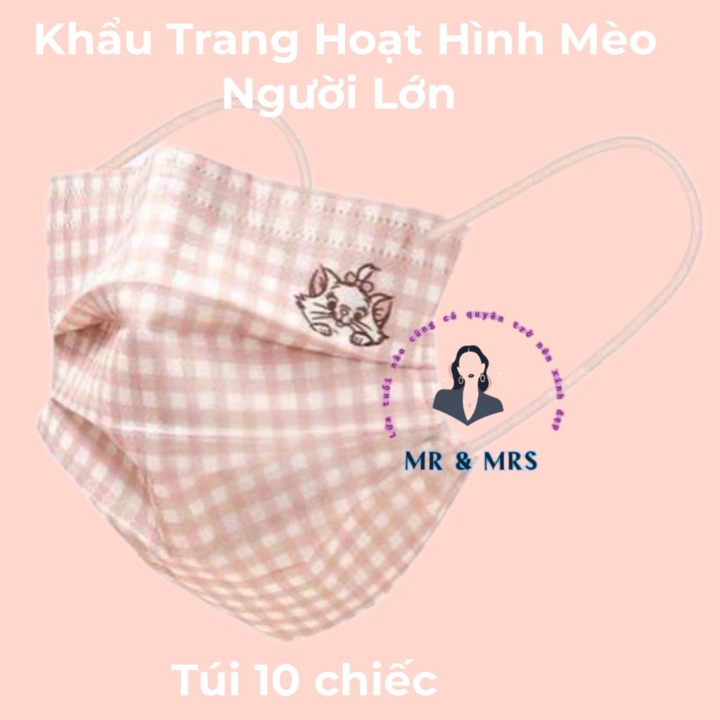 (Set 10/50c) Khẩu Trang Hoạt Hình Mèo Người Lớn