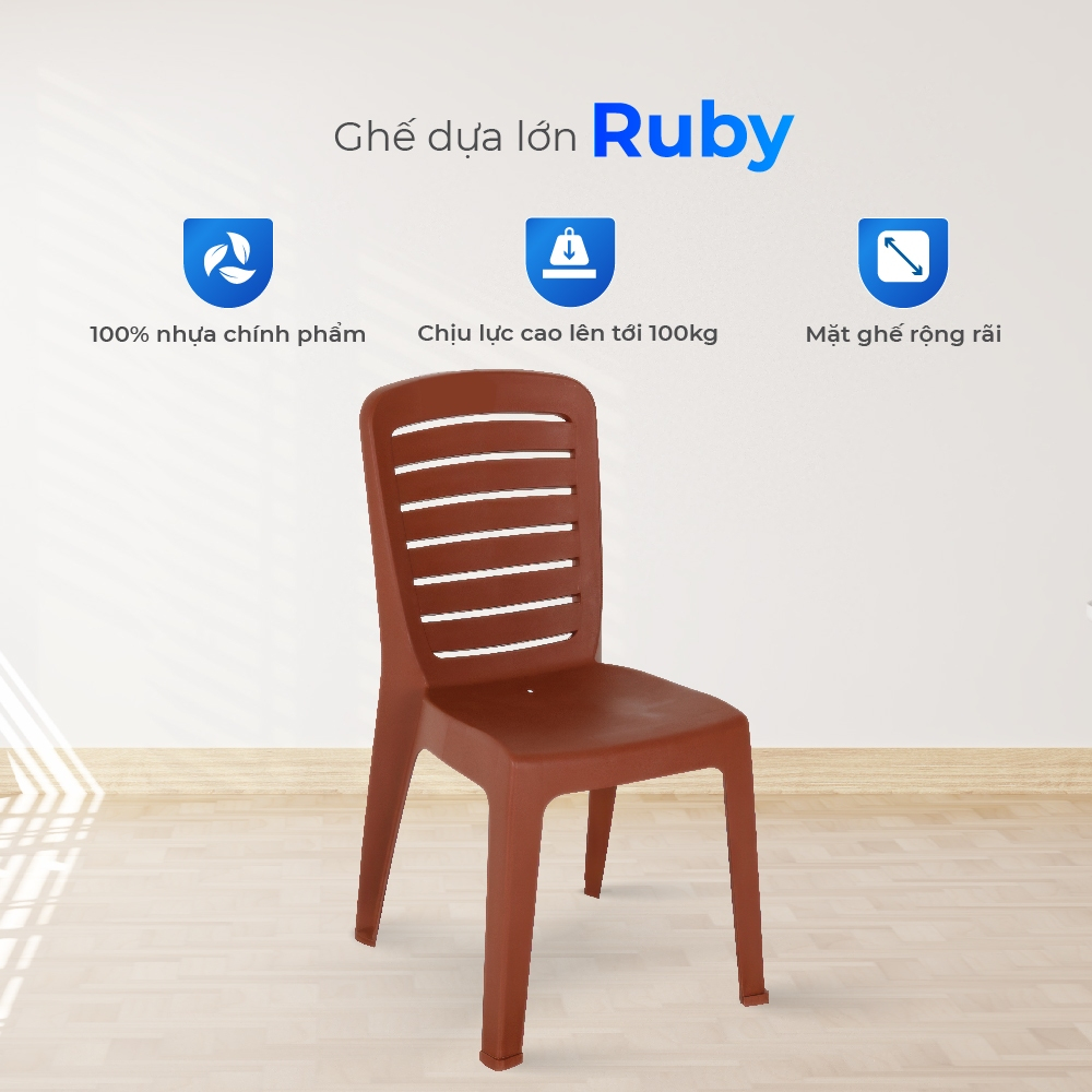 Ghế nhựa tựa lưng Ruby QUI PHÚC, size lớn, combo 4,6,10 ghế, phù hợp gia đình, nhà hàng, quán ăn, chân chống trượt