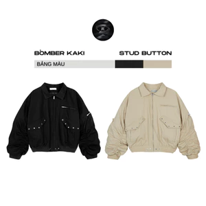 Bad Choices | Áo Bomber boxy STUD BUTTON vải kaki lót dù