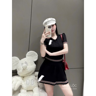 Set Bộ Nữ Áo Len Mongtoghi Ngắn Tay Kèm Chân Váy Xếp Ly QCCC Cao Cấp