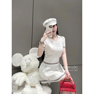 Set Bộ Nữ Áo Len Mongtoghi Ngắn Tay Kèm Chân Váy Xếp Ly QCCC Cao Cấp