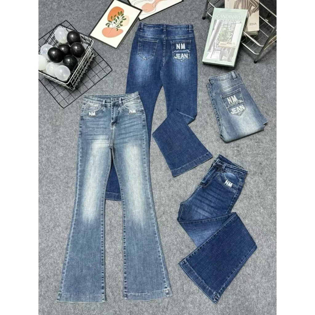 Quần Jeans Nữ Thêu Túi Lưng Cao Co Giãn