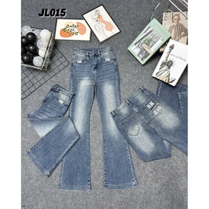 Quần Jeans Nữ Thêu Túi Lưng Cao Co Giãn