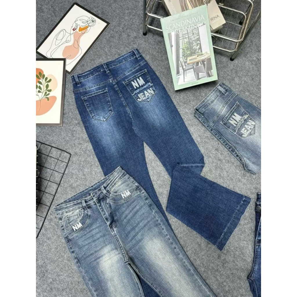 Quần Jeans Nữ Thêu Túi Lưng Cao Co Giãn