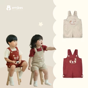 Yếm Kaki Cộc Embes, Yếm Cộc Họa Tiết Hình Thêu Chất Kaki Mềm Mại Cho Bé Trai Bé Gái Size Từ 8-18Kg