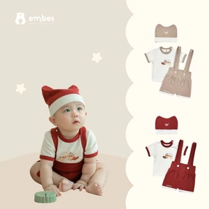 Bộ Yếm Sơ Sinh Embes, Bộ Cộc Tay Phối Quần Yếm In Họa Tiết Hình In Dễ Thương Cho Bé Từ 0-9 Tháng