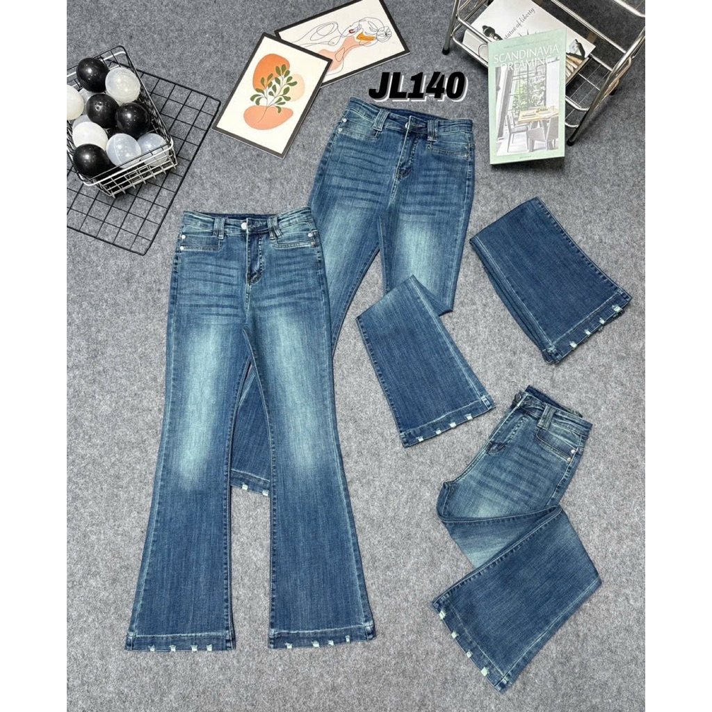Quần Jeans Nữ Lưng Cao Ống Loe Dài Kiểu Lai