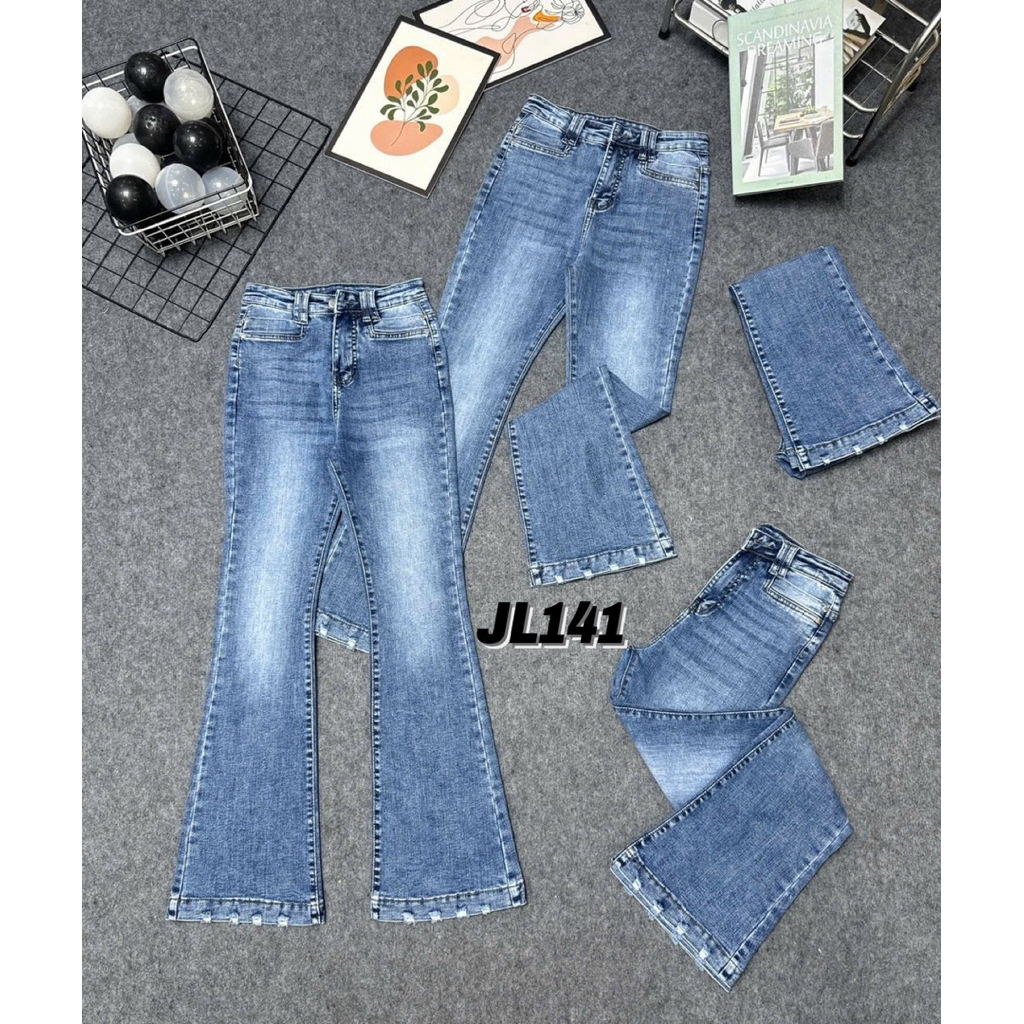 Quần Jeans Nữ Lưng Cao Ống Loe Dài Kiểu Lai