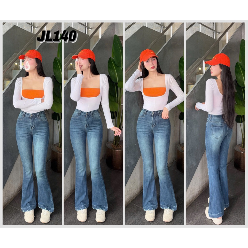 Quần Jeans Nữ Lưng Cao Ống Loe Dài Kiểu Lai