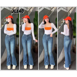 Quần Jeans Nữ Lưng Cao Ống Loe Dài Kiểu Lai