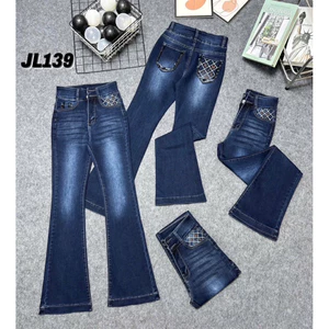 Quần Jeans Nữ Ống Loe Dài Lưng Cao Phối Túi Thêu