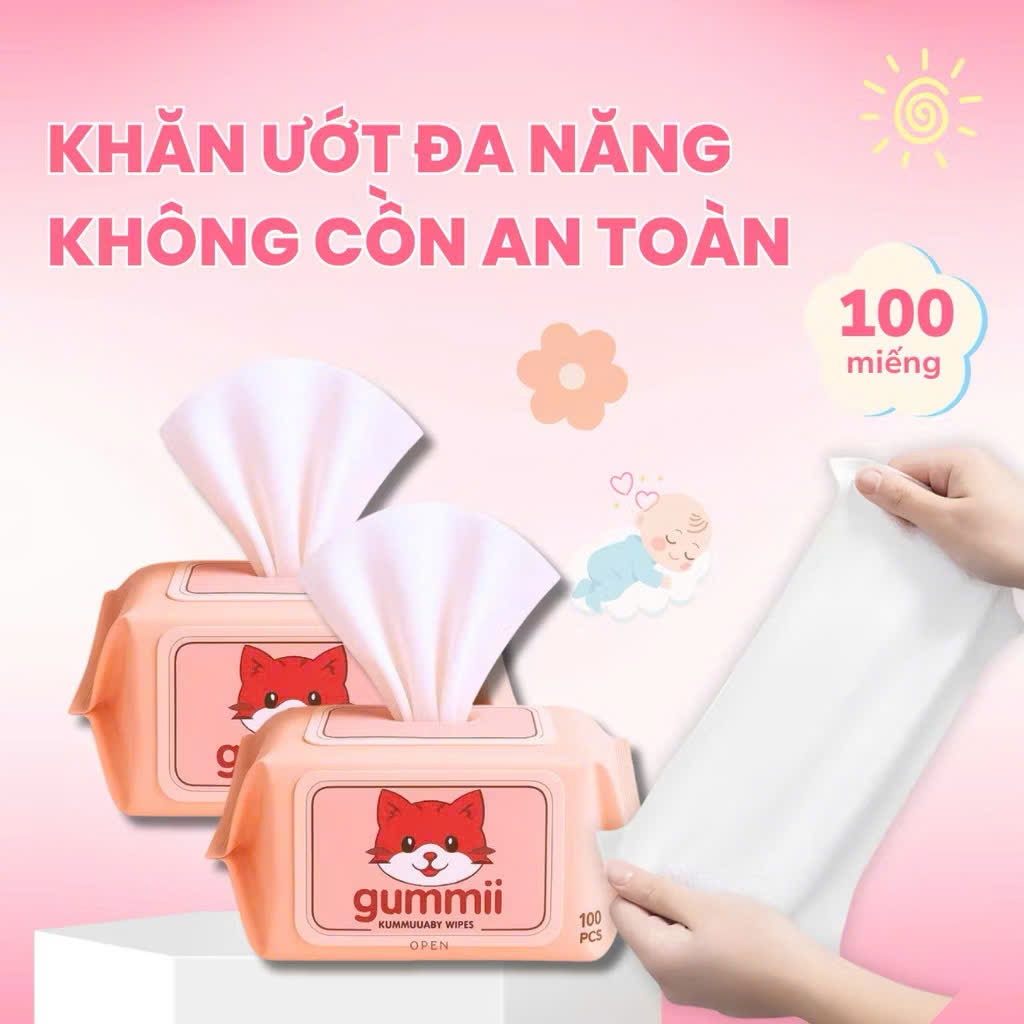 Thùng 10 Gói Khăn Ướt GUMMI Đa Năng Không Chứa Cồn Cao Cấp An Toàn Cho Mọi Người bé