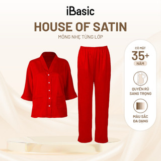 Đồ bộ mặc nhà nữ iBasic pyjama lụa satin xước quần dài áo tay lửng HOMW049
