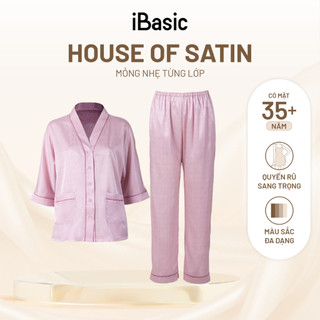 Đồ bộ mặc nhà nữ iBasic pyjama lụa satin xước quần dài áo tay lửng HOMW049