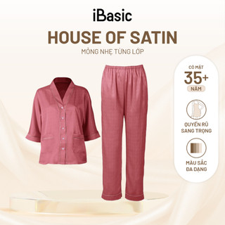 Đồ bộ mặc nhà nữ iBasic pyjama lụa satin xước quần dài áo tay lửng HOMW049