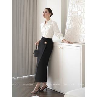 Chân váy nữ dáng dài công sở HAGOO thiết kế mix khuy mặt trời trẻ trung thanh lịch [ CV473 ]