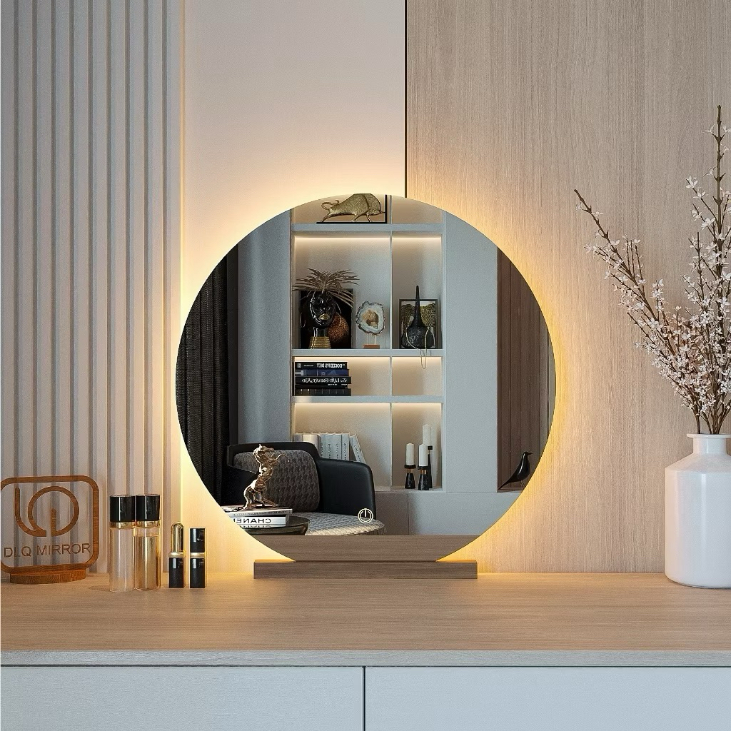 Gương Để Bàn Trang Điểm Đèn LED Cảm Ứng Cao Cấp Tặng Kèm Đế Gỗ Sang Trọng