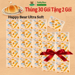 THÙNG 30 GÓI TẶNG 2 GÓI GIẤY HAPPY BEAR ULTRA SOFT 300 Tờ 3 Lớp Lụa Dai Mềm Mịn Dịu Nhẹ An Toàn Không Mùi