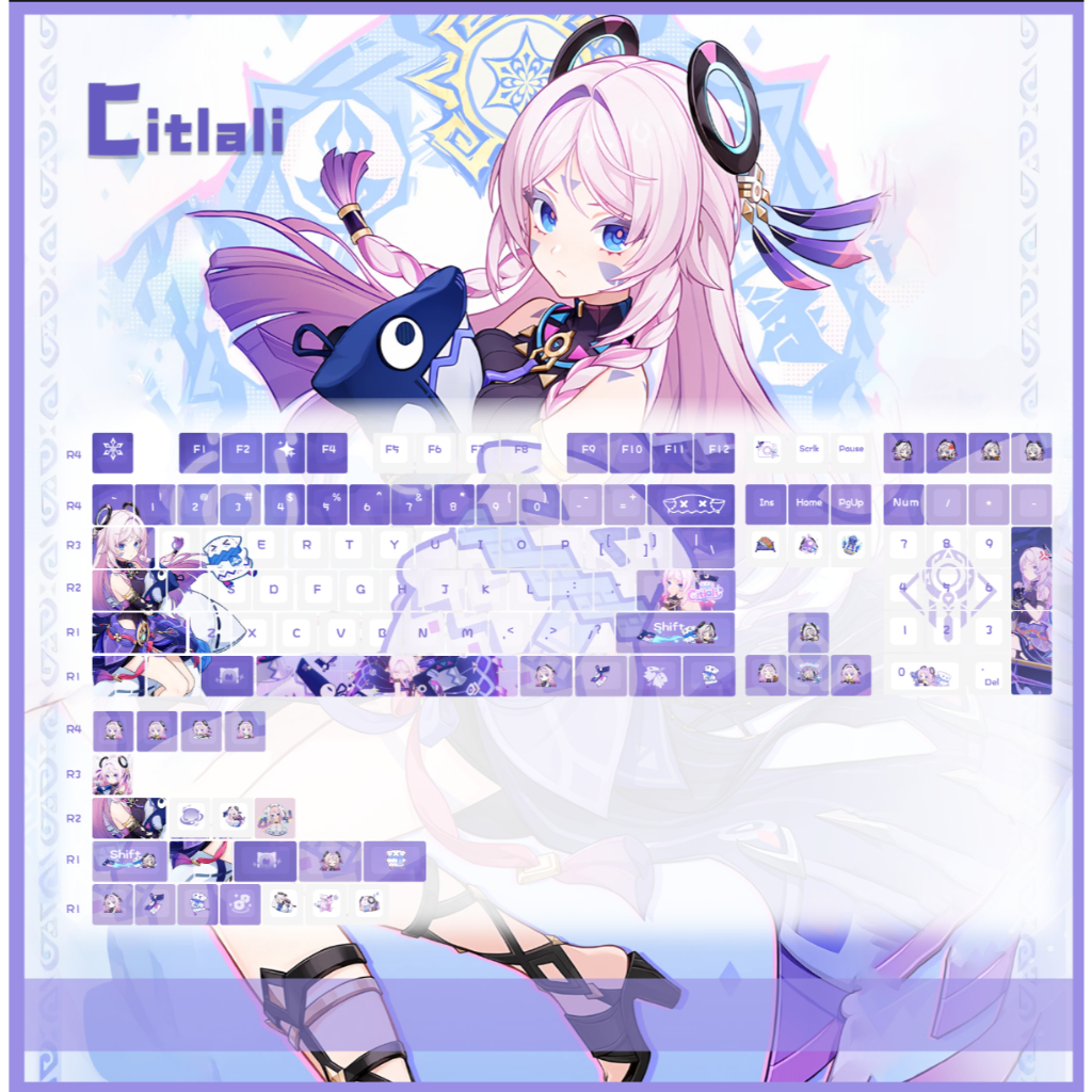 Keycap Honkai: Star Rail Castorice Thick PBT Xuyên Led In Dyesub 5 Mặt 133 Phím Anime Layout Keycaps Genshin Impact I.3935571
