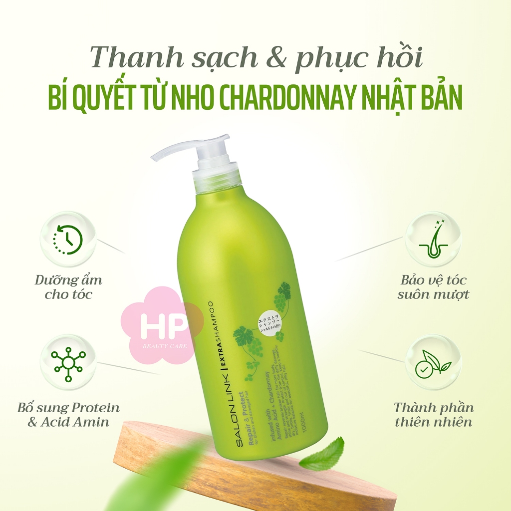 Dầu Gội Đầu Phục Hồi Tóc Hư Tổn Chiết Xuất Nho Chardonnay Salon Link Extra Shampoo 1000mL