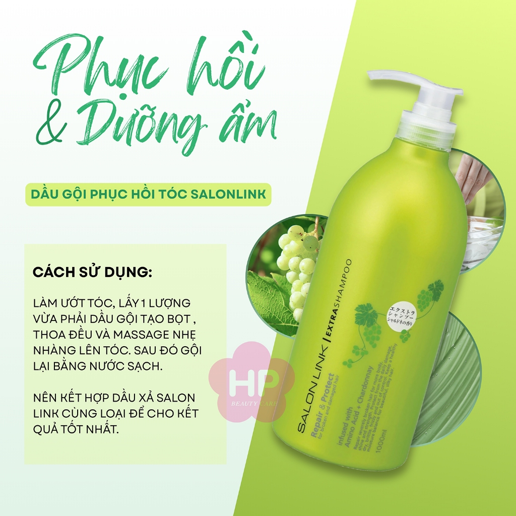 Dầu Gội Đầu Phục Hồi Tóc Hư Tổn Chiết Xuất Nho Chardonnay Salon Link Extra Shampoo 1000mL