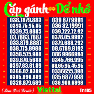 SIM SỐ ĐẸP Viettel Tr99,102,103,105 - Dễ Nhớ - Phong Thuỷ - Cặp gánh, nhiều người yêu thích