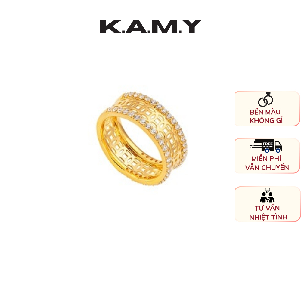 Nhẫn nữ mạ vàng 18K đính đá zircon sang trọng, họa tiết lưới cao cấp – Nhẫn thời trang KAMY
