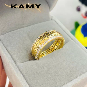 Nhẫn nữ mạ vàng 18K đính đá zircon sang trọng, họa tiết lưới cao cấp – Nhẫn thời trang KAMY