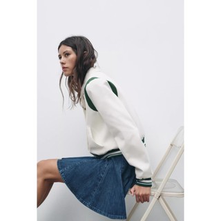 áo khoác Zara made in Morocco bomber trắng viền xanh trẻ nữ sinh